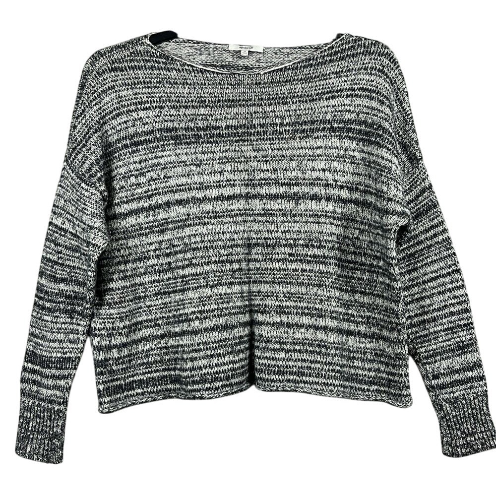 Madewell Cropped Boatneck Sweater Womens Size Medium Black White Threadmix - Picture 1 of 9